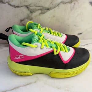 Under Armour Steph Curry “White High-Vis Neon Youth Basketball Shoes